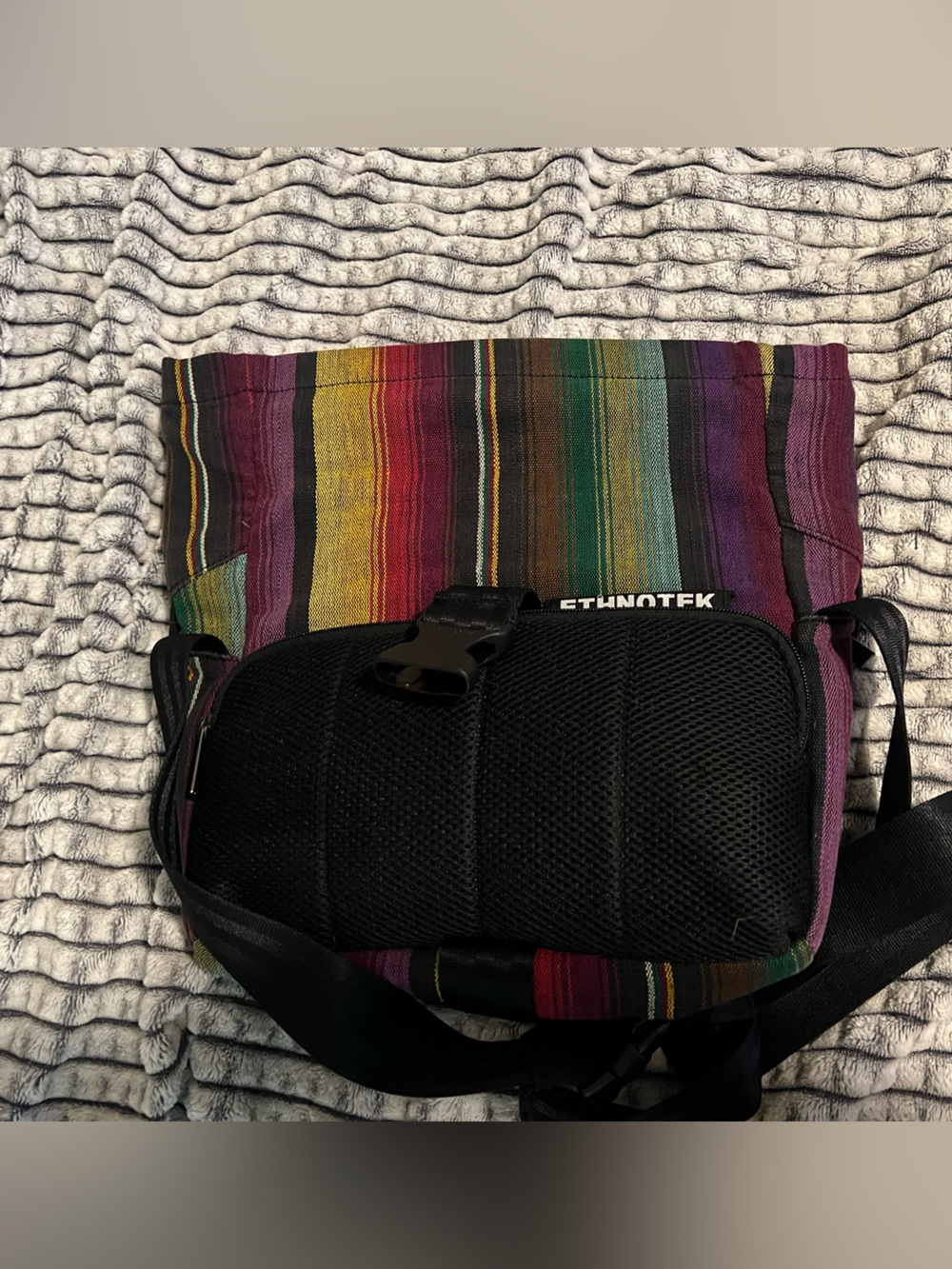 Multicolor StripeCrossbody Bag - Black Padded Sling